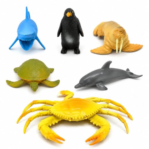 Image of 6-Pcs Aquatic & Sea Animal Toy Set for Kids 2+ Years | Penguin, Shark, Crab & More | Educational Ocean Life Action Figures | Birthday Gift for Boys & Girls