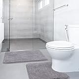 SOANNY Badematte 2er Set, Luxus Dicke weiche Badezimmerteppich, 50x80cm Badvorleger & 50x50cm Toilette Matte, waschbar Badematten absorbierend Badteppich rutschfeste Badewanne Duschvorleger, Grau
