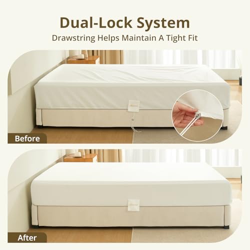 100% Egyptian King Fitted Sheet Only with Drawstring and 360°Elastic, Dual-Lock King Bed Fitted Sheet, Luxury Soft and Comfort, No Slippage, 1000 Thread Count, Deep Pocket Fits 8" to 14" Mattress - image 3