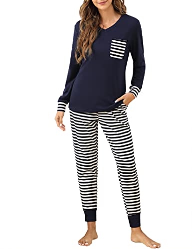 Clearlove Conjunto de pijama de manga larga para mujer, azul marino, XL Cover