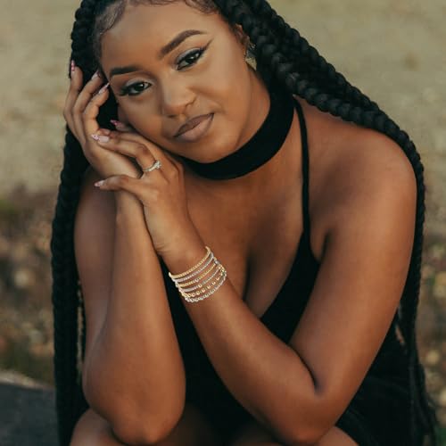 Gold Beaded Bracelets for Women Stack Beads Bracelet Sets Trendy Cross Pearl Jewelry Set 6 PCS Stackable Two Tone Non Tranish Strech Jewelry Gift for Birthday,Baptism4