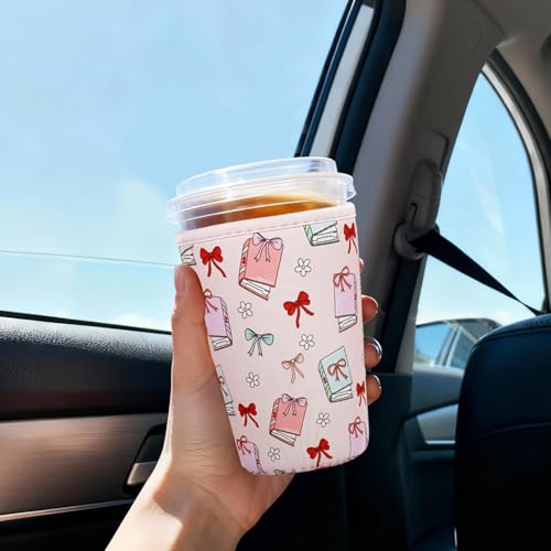 Image of Reusable Insulated Sleeve for Iced Coffee Cup, 3-Pack Coffee Neoprene Drink Sleeve for Cold & Hot Drinks, Beverage Holder for Iced Coffee (Cozy Read)