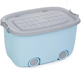 Caixa Organizadora Cesto Multiuso 50L Decorativa, para Brinquedos Infantis e Quarto de Bebê (AZUL CLARO TAMPA CINZA)