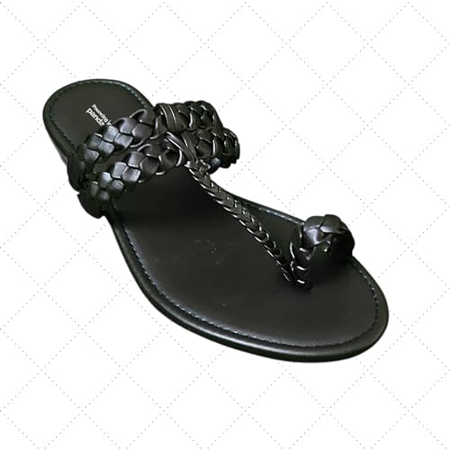 Image of Women's Round Toe Flats Sandal | Hand Braided Toe Ring Sandals | Dailywear Slippers Under 500 | Open Toe Kolhpauri Style chappal for Ethnic and Casual Occassions.