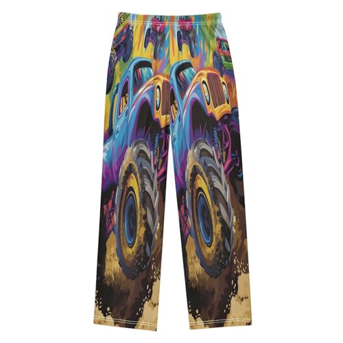 Colorful Monster Trucks Cartoon Lounge Pajama Pants Soft PJ Bottoms for Sleepwear Ages 6-14 Years2