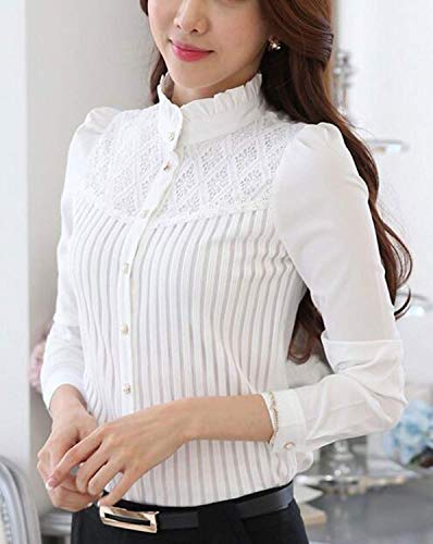 Image of Smile Fish Women Hollow Out Back Zipper Lace Long Sleeve Elegant Blouse