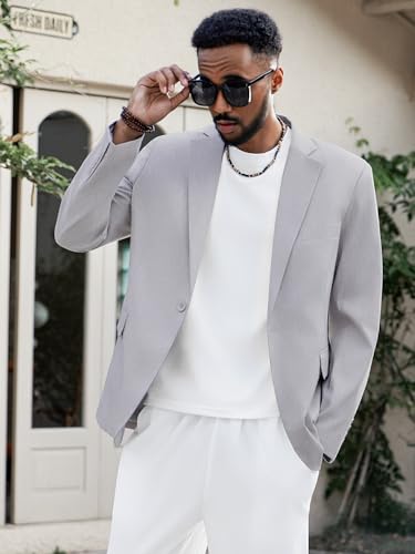 Image of MAGE MALE Men's One Button Suit Jacket Elegant Solid Color Blazers Slim Fit Lightweight Sport Coats Blazer