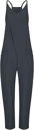 Vista 5 de Bidobibo Overol para mujer, overol de otoño para mujer, overol de pierna ancha, tirantes delgados, holgado, overol holgado