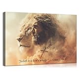 Mistyefly Jesus Löwe von Juda mit integriertem Holzrahmen, christliche Wanddekoration und religiöse Dekoration für Wohnzimmer, leicht und einfach aufzuhängen, 61 x 91 cm