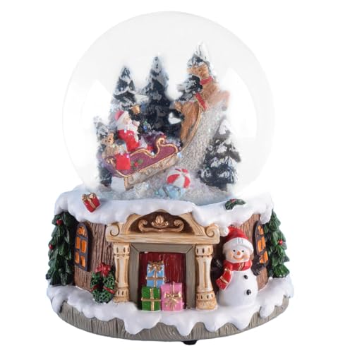 Schneekugel/Spieluhr mit Weihnachtsmann auf Schlitten ⌀100mm,...