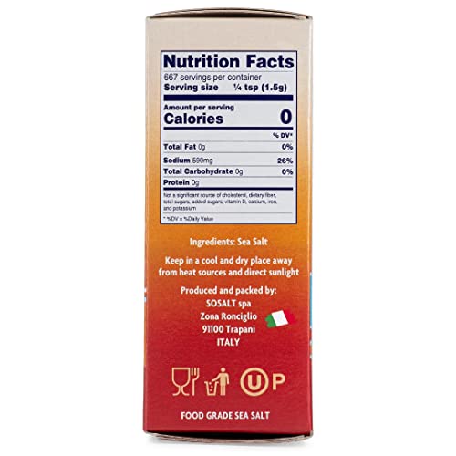 Coarse Natural Sea Salt, 4 Pack X 1 Kg (35.3 Oz), Sosalt, Sicilian Sea Salt, Mediterranean Sea Salt, Kosher Sea Salt, Cooking, Grilling, Asado, Parilla, Steak, Trapani, Mediterranean, Sicily, Italy. #TOP1