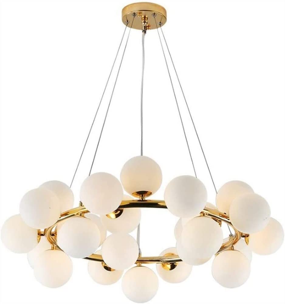 RRJJ Modern Chandelier Glass Globe Gold Pendant Light Mid Century Sputnik Chandelier Milky White Glass Globe Lampshade Hanging Ceiling Light Fixture for Kitchen Island Dining Room Over