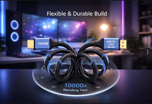 Image of 4K HDMI Cable 10 Meter, HDMI 2.0 High Speed Cable with Blue Metal Connectors, Supports 4Kx2K Ultra HD, HDR, Mirror & Extended Mode for Gaming, Laptop, TV, Monitor, Projector