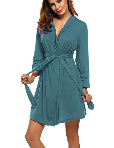Image of HOTOUCH Womens Robe Lightweight Short Knit Bathrobe Soft Ladies Sleepwear with Pockets