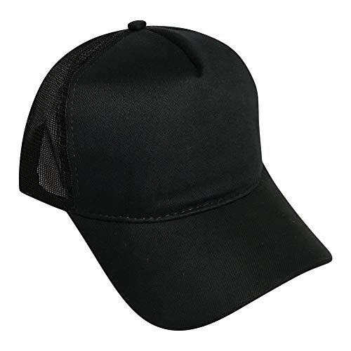 Boné De Tela Liso Trucker De Brim Preto Aba Curva