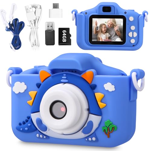 Camara Fotos Infantil, 1080P 2.0' HD Selfie Video Cámara de Fotos para Niños, Cámara Fotos Niños con 64G Tarjeta, Cámara Digital para Niños Regalos para Niños de 3-12 Años