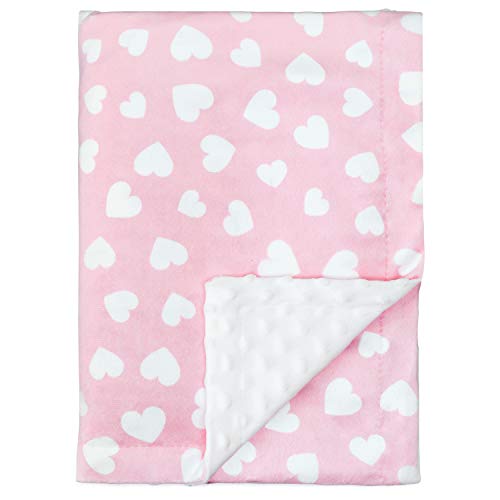 Image of Comfy Cubs Baby Blanket Soft Minky Swaddle Cuddle Reversible Unisex Design Infant New Born Gift Large (Pink Hearts)