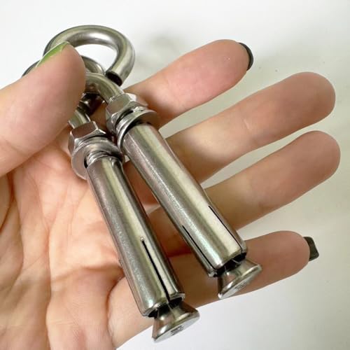 Image of 2 Pack M8 Stainless Steel Expansion Screws Heavy Duty Shoulder Lag Eyebolts Lifting Ring Bolt Wall Concrete Anchors Fastener with Nut for Wall Ceiling Concrete Masonry