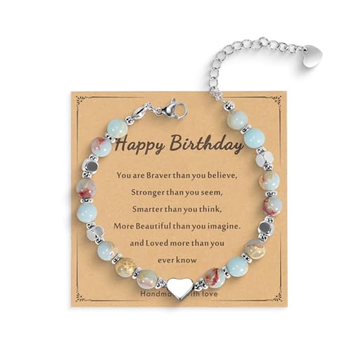 Freeunfet Beaded Bracelets for Women Best Friend Birthday Gifts 10th 25th 30th 35th 50th 64th 60th Birthday Gifts for Women Lover Mom Bestie Natural Stone Bracelets Stress Relief