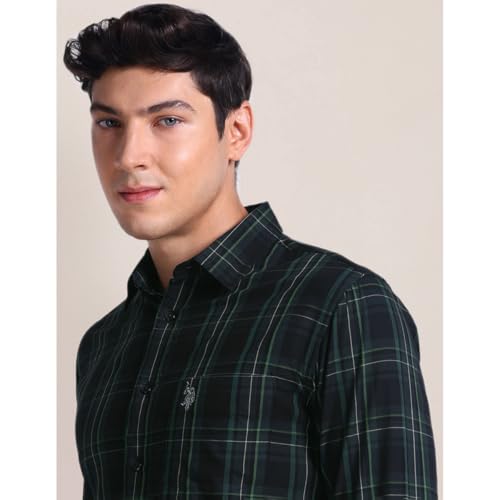 Image of U.S. Polo ASSN. Checked Tailored Fit Shirt for Men - 100% Cotton, Breathable & Comfortable, Full Sleeves Casual Shirt for Men
