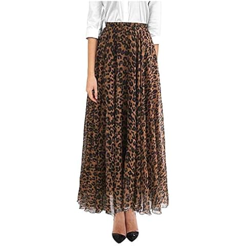ZAKIA Women's Casual Flowy Chiffon Maxi Leopard Skirt Long Pleated Animal Cheetah Print Skirts (Brown,X-Large) Cover