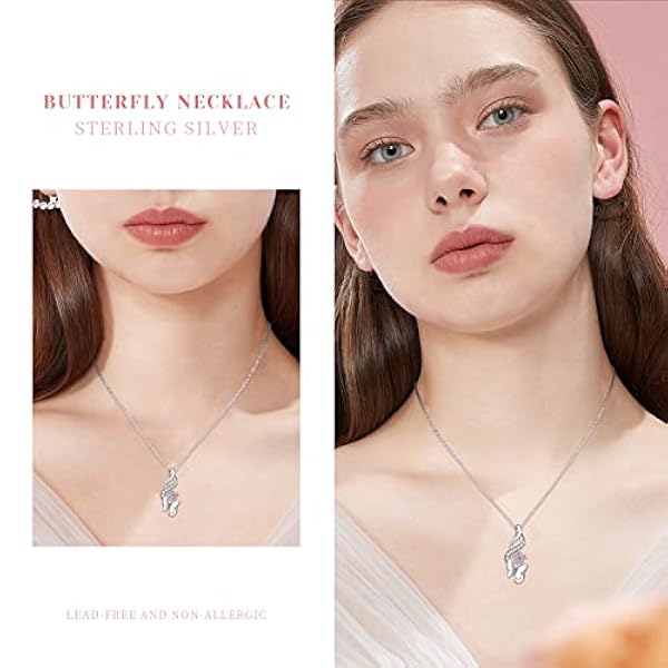 Collar de mariposa de plata de ley 925 para mujer con colgante de flor, regalo para mamá, novia, niña, mujer, Plata esterlina, Circonia cúbica