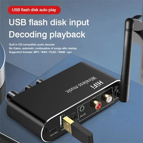 Image of MICROWARE Wireless Bluetooth 5.1 Receiver Optical Fiber Coaxial Audio Decoder Converter U Disk AUX in Lossless for Old Computer T-V (T01)