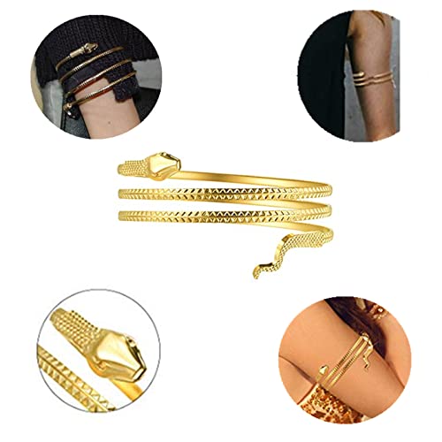 Xhbts Snake Temporary Tattoos And 4 Pack Metal Snake Armband Swirl Snake Spiral Upper Arm Cuff Armlet Bangle Bracelet Egyptian Costume Accessory For Women Gold #TOP2