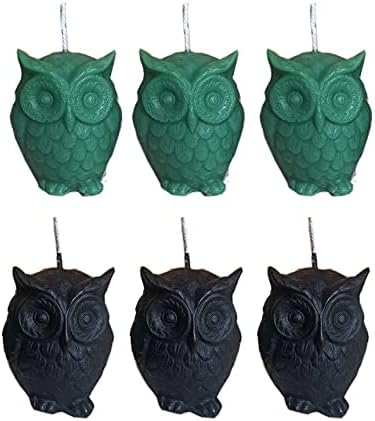 Phobis Green and Black Owl Candle for Healing and Decoration (Pack of 6)