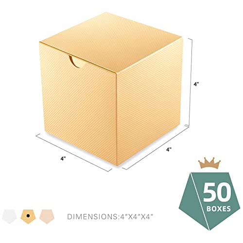 Packqueen 50 Gift Boxes 4X4X4 Inches, Gift Boxes With Lids, Gold Gift Boxes, Gift Boxes Bulk, Candles Boxes For All Occasions (Glossy Gold, Grain Texture) #TOP5