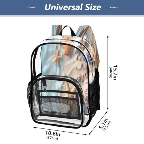 Seashell Starfish Beach Sea Wave Clear Backpack Heavy Duty See Through Transparent PVC BookBag for Kids Boy Girl School Work4