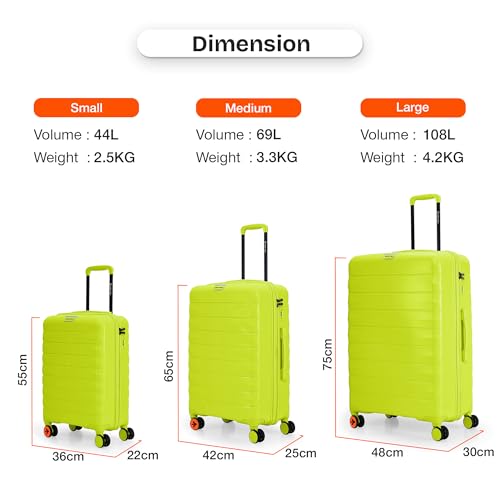 Image of Nasher Miles Vienna Hard-Sided Polypropylene Luggage Set of 2 | 55cm & 65cm | 8 Wheels Small & Medium Trolley Bag for Travel | Suitcase (Neon Lime)