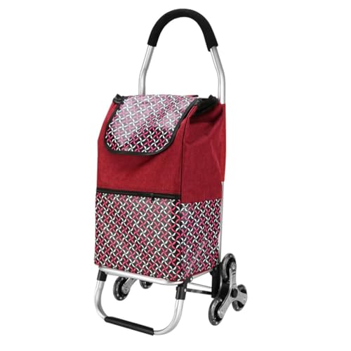 Carrello per la spesa pieghevole da 35 litri con borsa Oxford impermeabile e telaio in alluminio, per salire le scale, carrello della spesa con ruote, portatile, pieghevole, rosso