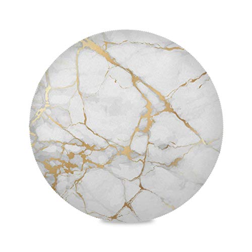 xigua Lot de 4 sets de table ronds à texture marbre blanc doré, antidérapants, lavables, résistants à la chaleur et imperméables, pour décoration de table à manger, sets de table, 39,1 cm
