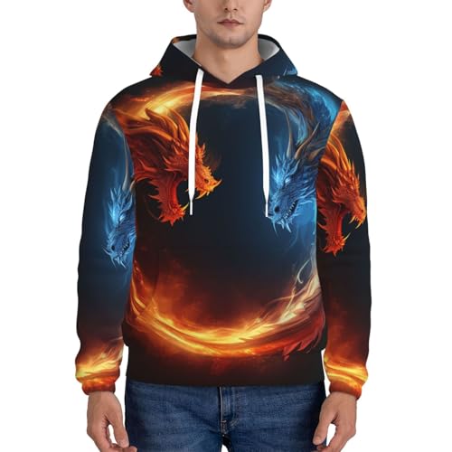 Men's Fleece Pullover Hoodie Long Sleeve Hooded Fire and ice dragons Sweatshirt Casual Shirts With Pockets Medium Black2
