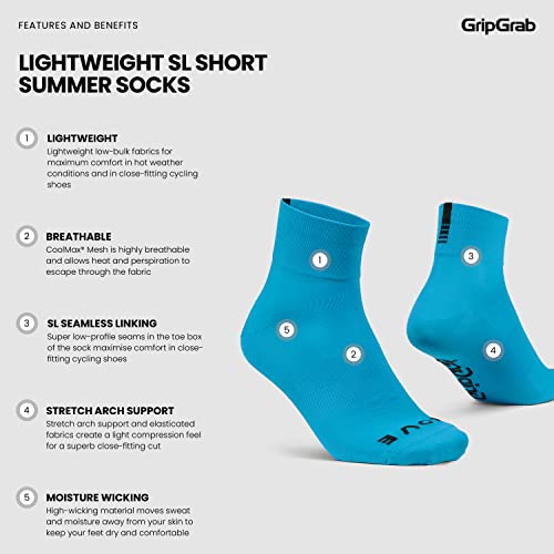 Image of GripGrab Lightweight SL Summer Cycling Socks - 2 Lengths, Road & Gravel | Breathable Coolmax mesh, stretch arch support, short ~3.5 in or tall ~6 in cuff - road, MTB, gravel & indoor biking