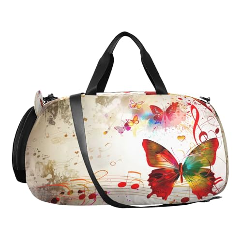 YETTASBIN Sport Travel Duffel Bag for Girls Boys, Butterfly Large Waterproof Weekender Overnight Bag, Detachable Shoulder Strap Gym Bag with Shoe Compartment & Wet Pocket2