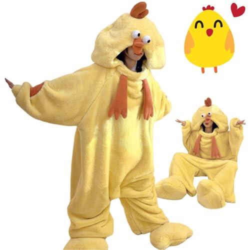 GKWW Chicken Blanket Onesie Soft Flannel Wearable Blanket Hoodie Cartoon Animals Chicken Sleeping Bag Chicken Costume Blanket (Yellow Chicken L)