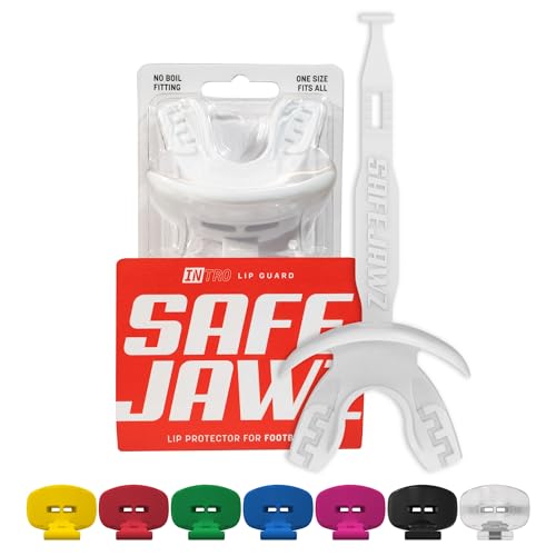 SAFEJAWZ paradenti da football, protezione per le labbra sportiva con cinturino di collegamento, traspirante per adulti e ragazzi, paradenti per football americano e lacrosse. (Wit)