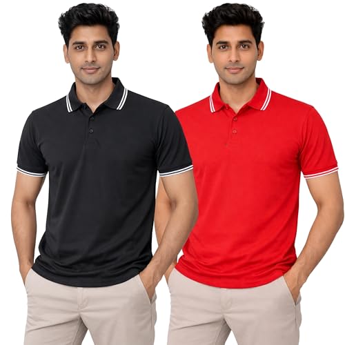 Image of Hangout Hub Men's Polo T Shirt | Solid | Plain Regular Fit Tees|Collar T-Shirts|Half Sleeves|Set of 1 & 2|HH.MP.MAR
