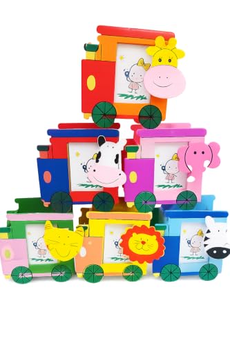 Image of GOLD LEAF Wooden Pen Stand with Photo Frame Birthday Return Gifts for Kids (Multicolor, Pack of 6) (Train)