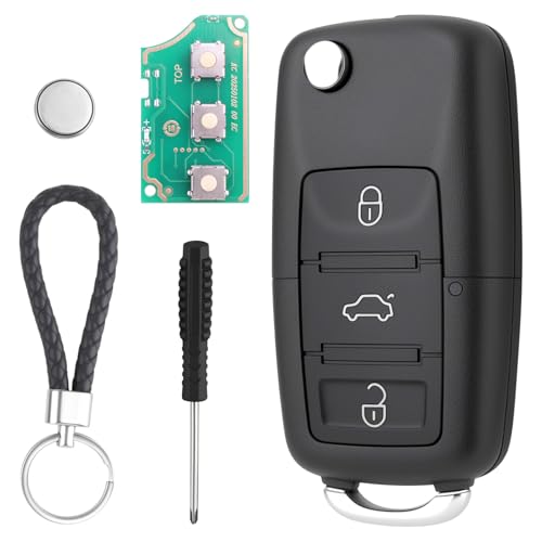 3 Boutons Coque de Clé de Voiture avec ID48 434 MHz Composants Electroniques Compatible avec VW Golf Polo Tiguan Touran Caddy Skoda Octavia Seat Leon Rechange...