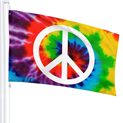 No Applicable QIZI-226A26 Flag 3X5 Feet Banner Flag Colorful Tie-Dye Peace Sign Banner Flag Vivid Color Decorative Flag Uv Fade Resistant Flag Double Stitched Flag Yard Banner Flag thumb #1