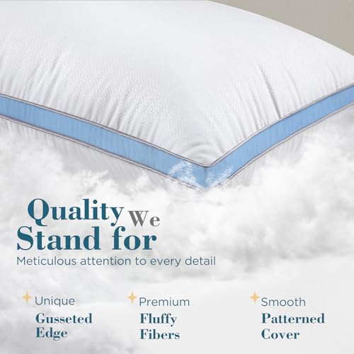 Image of viewstar Pillows Standard Size Set of 2, Firm Support Bedding, Light Blue | Down Alternative, Gusseted, Hotel Quality, Fluffy Plump Filling, Oeko-Tex Certified, Machine Washable, for Side Sleepers