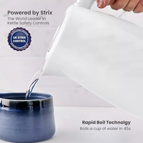 Image of Tower Premium Windsor Electric Kettle 1.7L, 1350W | Strix Controller, Rapid Boil in 45 Seconds, Auto Shut-Off, Boil-Dry Protection, 360 Power Base, Water Level Indicator, 2.5 Year Warranty (White)