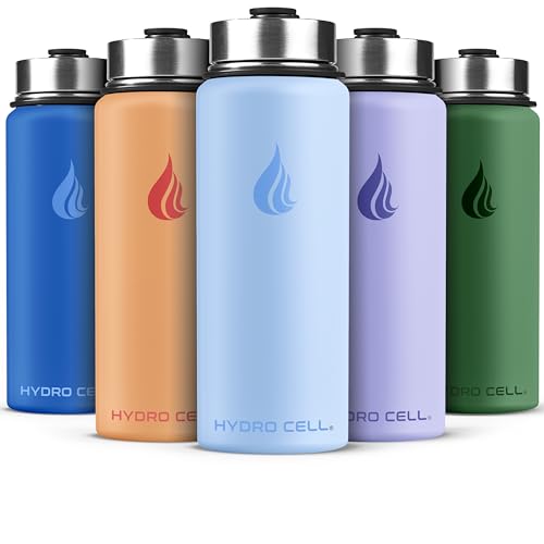Image of HYDRO CELL Stainless Steel Insulated Water Bottle with Straw - For Cold & Hot Drinks - Metal Vacuum Flask with Screw Cap and Modern Leakproof Sport Thermos for Adults (Glacier 18oz)