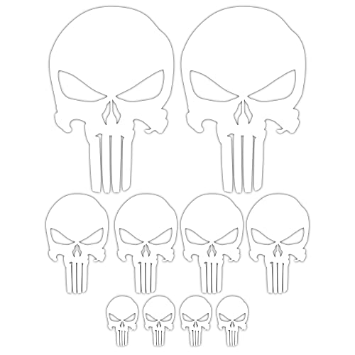 23 colori disponibili Adesivi Cranio 10 Pezzi per Auto o Moto - Teschio - 3 dimensioni. Auto Moto Bici Monopattino (Bianco)
