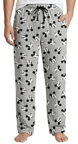 Disney Mens Lounge Pants Mickey Pajama Bottoms (Mickey Grey Large)