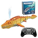 YATOSEEN Ferngesteuertes Mosasaurus Spielzeug für Kinder, Ferngesteuertes Elektrisches Dinosaurier Boot mit Sprühwasser und Licht für Schwimmbad, See, Badezimmer, Badespielzeug (Gelb)