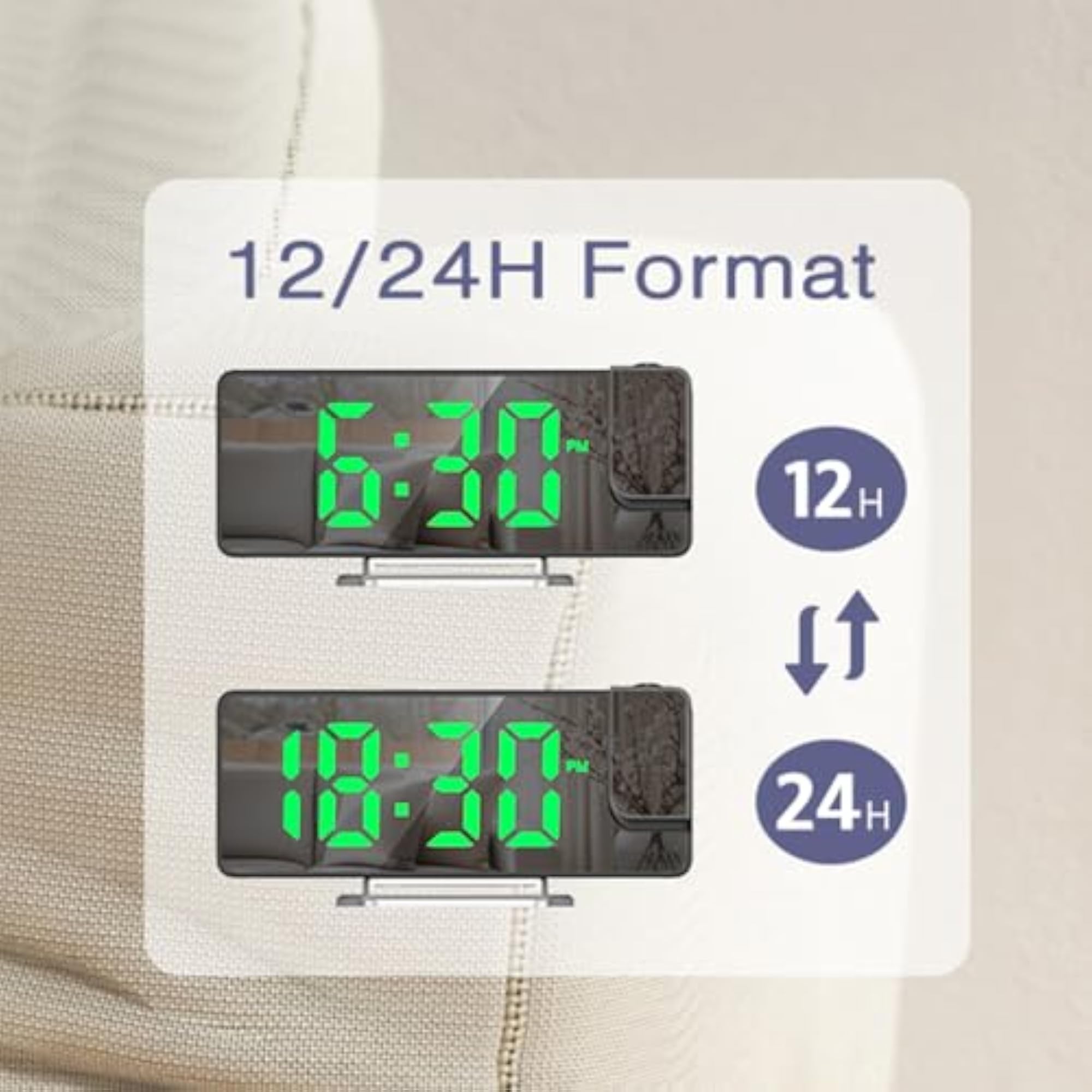 Projection Mirror Alarm Clock with Rotatable Projector